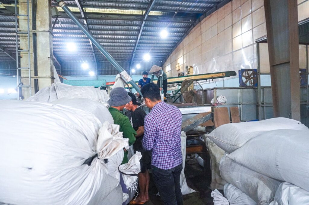 Bagging black pepper at the warehouse